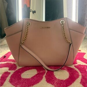 Michael Kors Pink Trapezoid Tote with Gold Chain